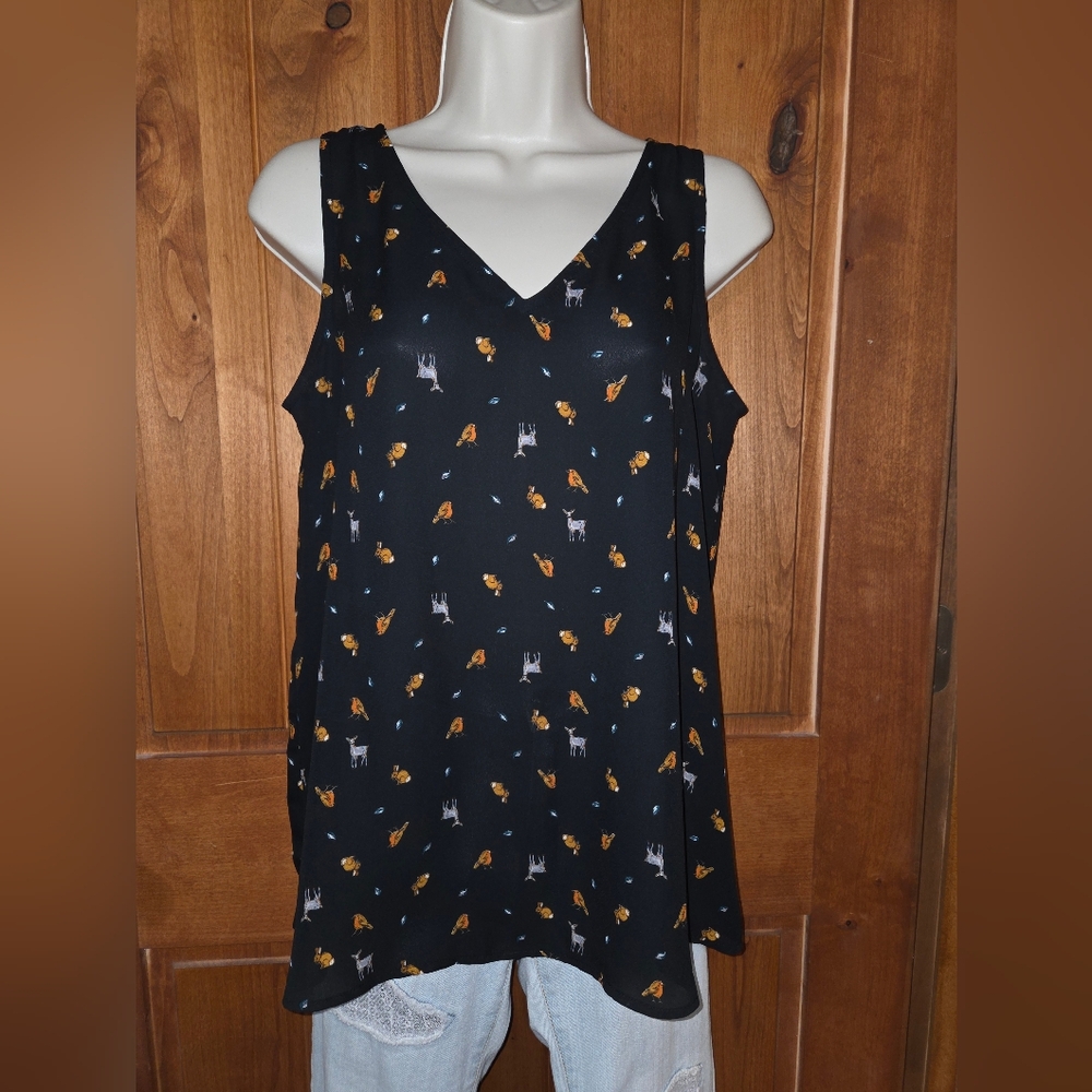 Maurices Black Top with Brown and Gray Animal Print
